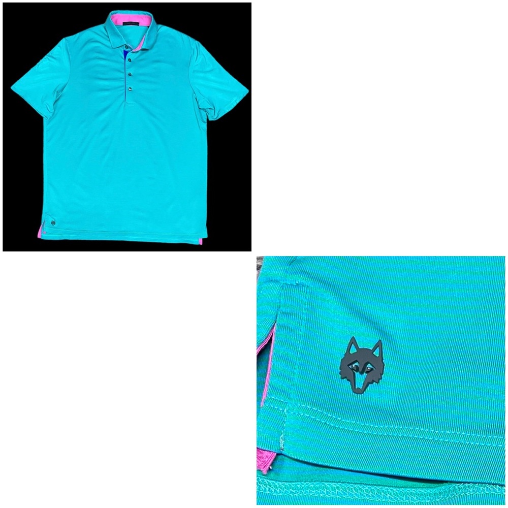 Large Greyson Teal Pink Collar Golf Polo Excellent Condition